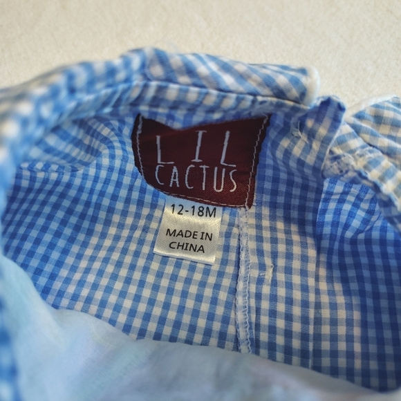 Lil Cactus Boys Checked Blue White Easter Jon Jon Outfit Size 12-18 Months - Picture 3 of 6